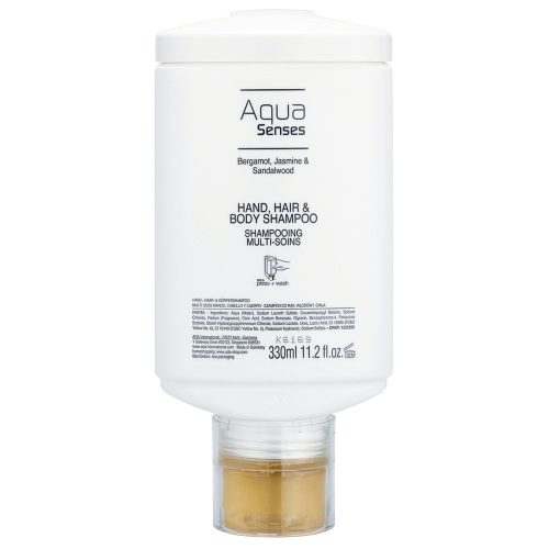 Aqua Senses 3 az 1-ben folyékony szappan, test- és hajsampon, Press+Wash adagoló rendszer, 330 ml, 30 db/cs.