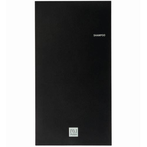 ILLI 1 adagoló fali tartó előlapja, fekete, "Shampoo" felirattal, 10 db/cs.